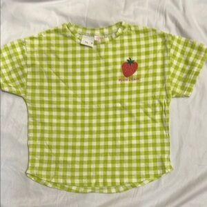 Zara (2-3yrs) Lime Checkered Kids Tee with Strawberry Design